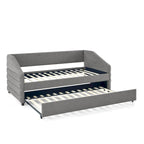 Divano letto imbottito trapuntato beige/grigio con 2 cassetti, una piazza/una piazza e mezza, per 1 persona