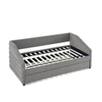 Divano letto imbottito trapuntato beige/grigio con 2 cassetti, una piazza/una piazza e mezza, per 1 persona