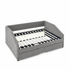 Divano letto imbottito trapuntato beige/grigio con 2 cassetti, una piazza/una piazza e mezza, per 1 persona