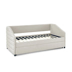 Divano letto imbottito trapuntato beige/grigio con 2 cassetti, una piazza/una piazza e mezza, per 1 persona