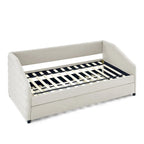 Divano letto imbottito trapuntato beige/grigio con 2 cassetti, una piazza/una piazza e mezza, per 1 persona