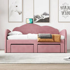 Letto a giorno in velluto beige/rosa/grigio con letto estraibile e 2 cassetti, una piazza, due posti letto