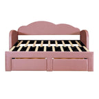 Letto a giorno in velluto beige/rosa/grigio con letto estraibile e 2 cassetti, una piazza, due posti letto