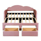 Letto a giorno in velluto beige/rosa/grigio con letto estraibile e 2 cassetti, una piazza, due posti letto