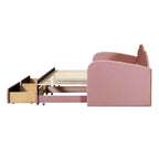 Letto a giorno in velluto beige/rosa/grigio con letto estraibile e 2 cassetti, una piazza, due posti letto