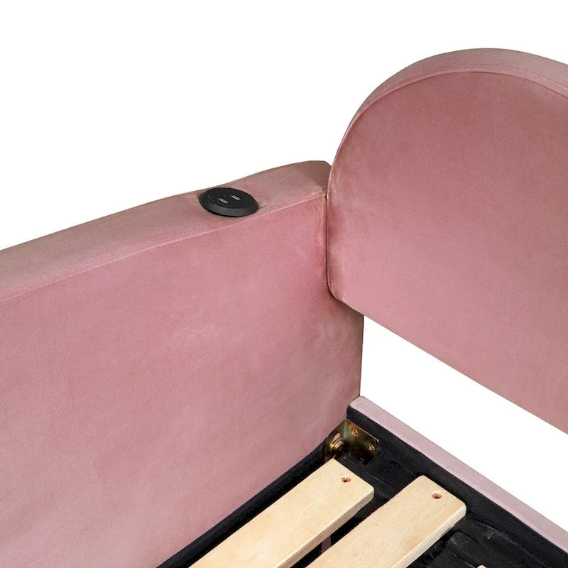 Letto a giorno in velluto beige/rosa/grigio con letto estraibile e 2 cassetti, una piazza, due posti letto