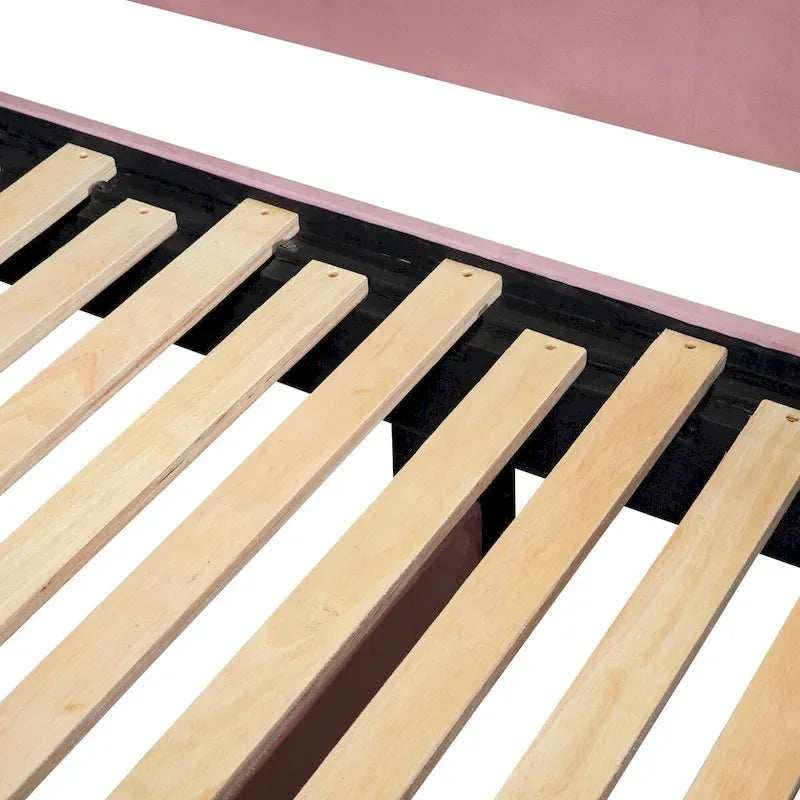 Letto a giorno in velluto beige/rosa/grigio con letto estraibile e 2 cassetti, una piazza, due posti letto
