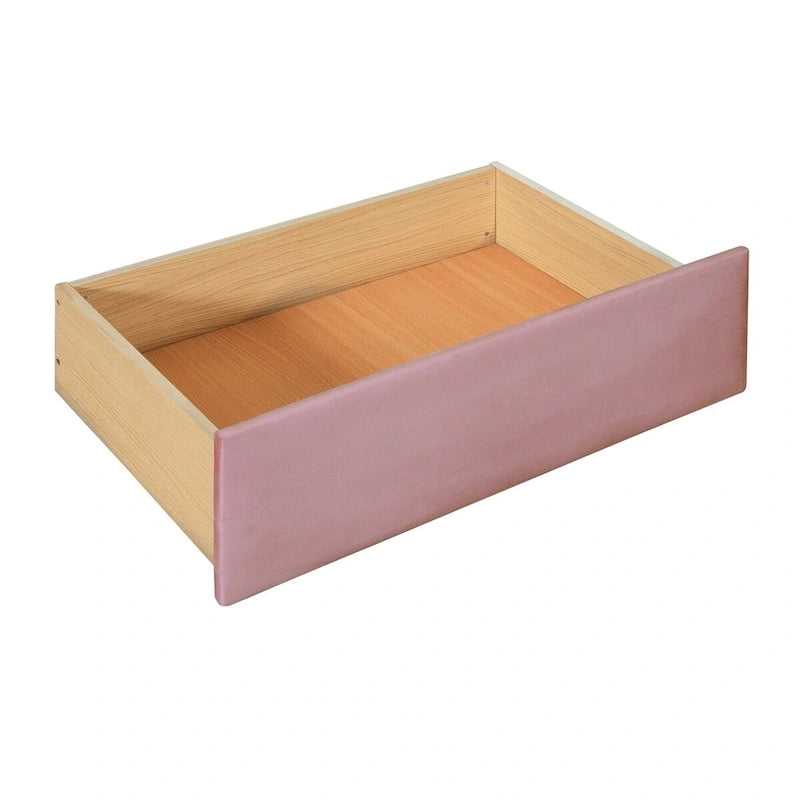 Letto a giorno in velluto beige/rosa/grigio con letto estraibile e 2 cassetti, una piazza, due posti letto