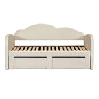 Letto a giorno in velluto beige/rosa/grigio con letto estraibile e 2 cassetti, una piazza, due posti letto
