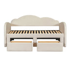 Letto a giorno in velluto beige/rosa/grigio con letto estraibile e 2 cassetti, una piazza, due posti letto