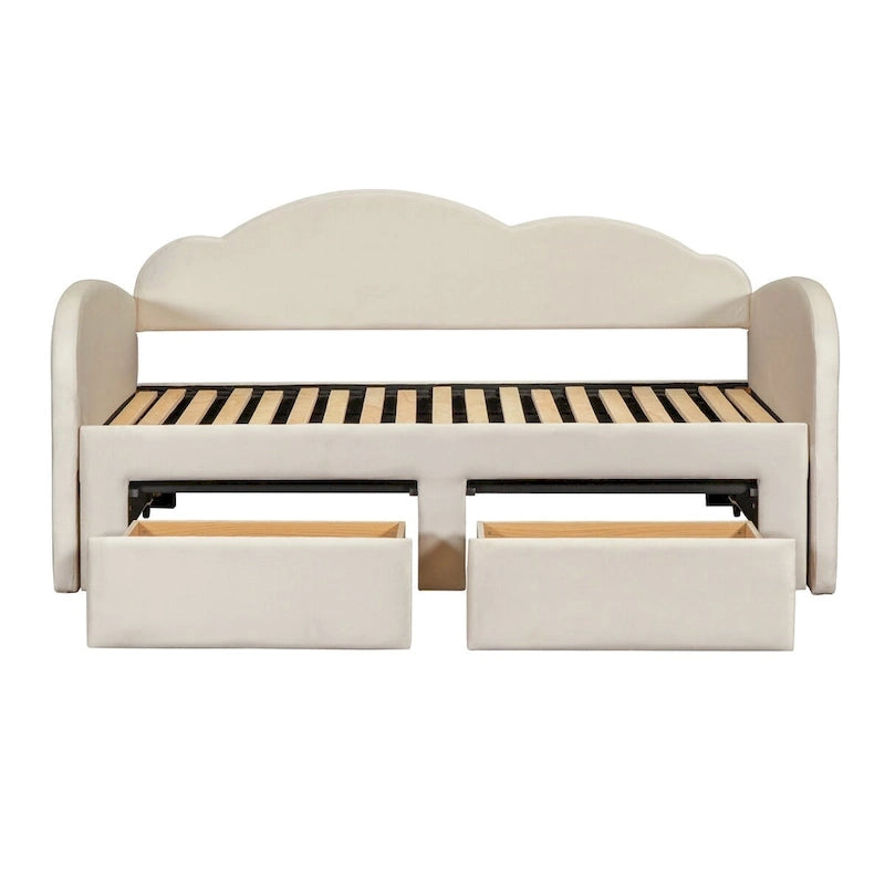 Letto a giorno in velluto beige/rosa/grigio con letto estraibile e 2 cassetti, una piazza, due posti letto