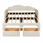 Letto a giorno in velluto beige/rosa/grigio con letto estraibile e 2 cassetti, una piazza, due posti letto