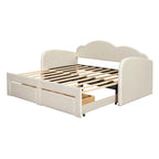 Letto a giorno in velluto beige/rosa/grigio con letto estraibile e 2 cassetti, una piazza, due posti letto