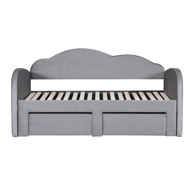 Letto a giorno in velluto beige/rosa/grigio con letto estraibile e 2 cassetti, una piazza, due posti letto