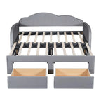 Letto a giorno in velluto beige/rosa/grigio con letto estraibile e 2 cassetti, una piazza, due posti letto
