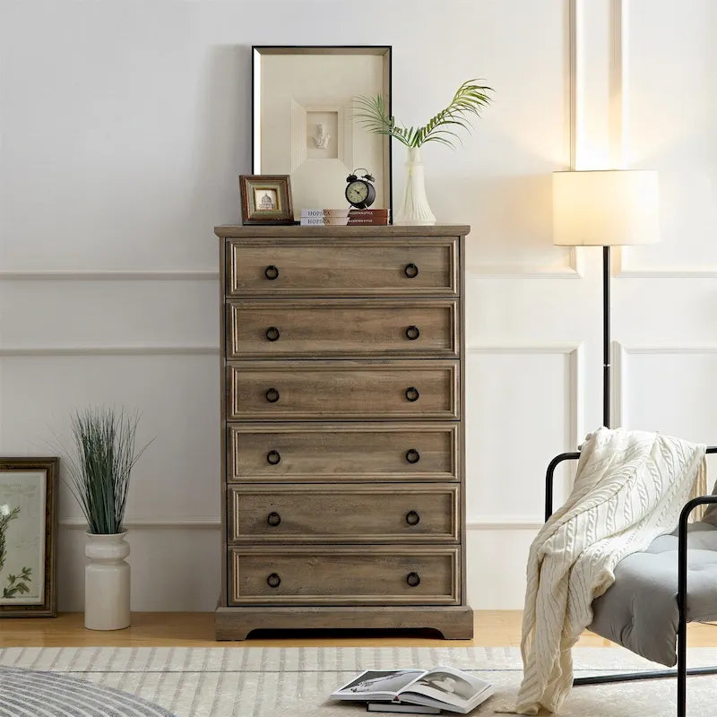 Comò a 6 cassetti bianco/naturale, armadio per camera da letto singola