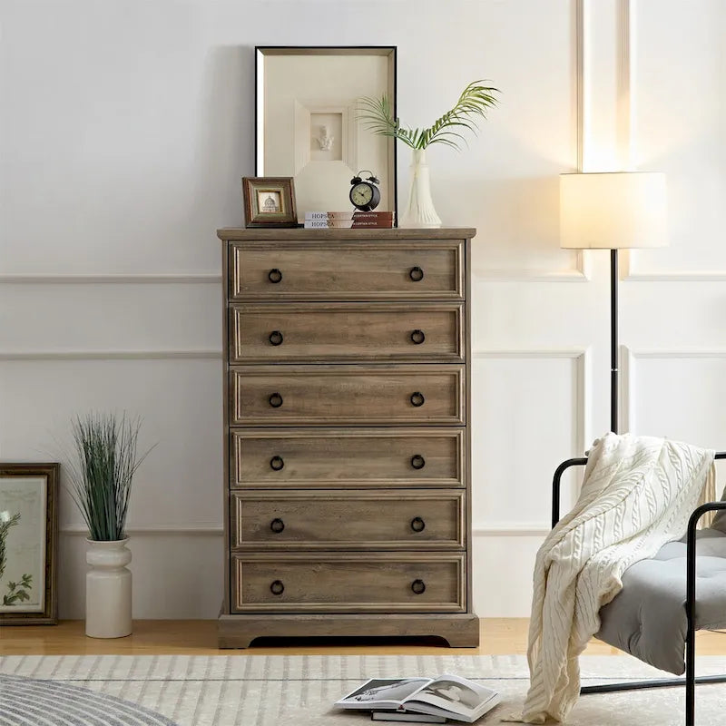 Comò a 6 cassetti bianco/naturale, armadio per camera da letto singola