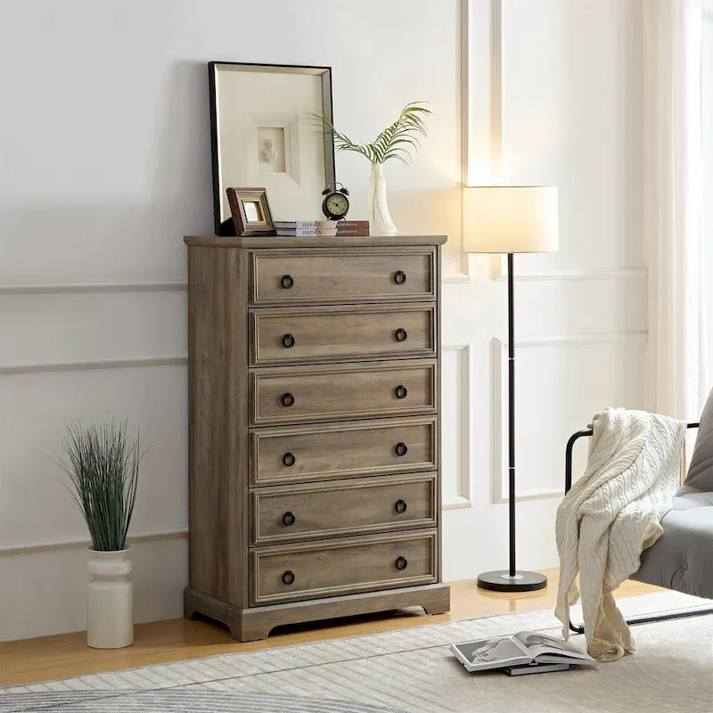 Comò a 6 cassetti bianco/naturale, armadio per camera da letto singola