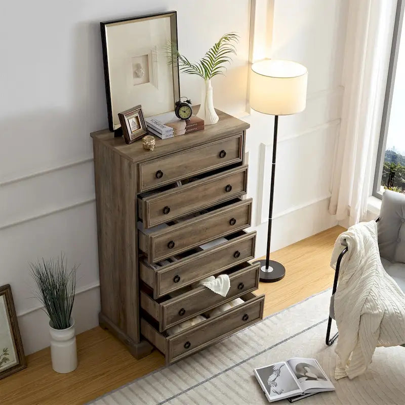 Comò a 6 cassetti bianco/naturale, armadio per camera da letto singola