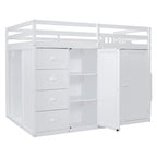 Letto a soppalco full size bianco/grigio con scala contenitore, armadio e cassetti, per 1 persona