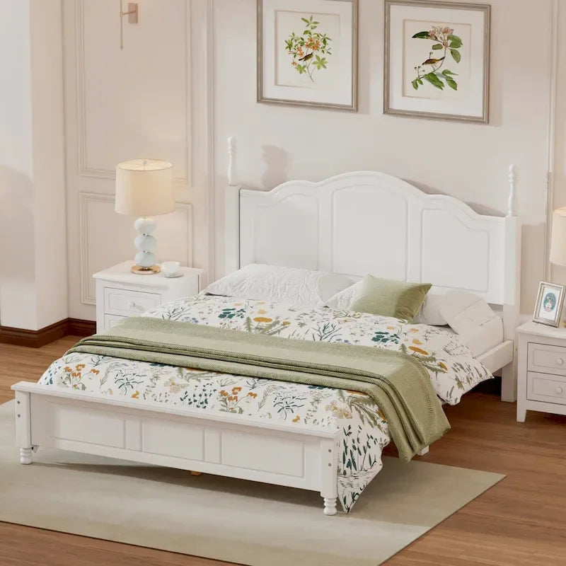 Struttura letto a piattaforma matrimoniale in noce/bianco con testiera, supporto a doghe in legno, montaggio a 1 persona
