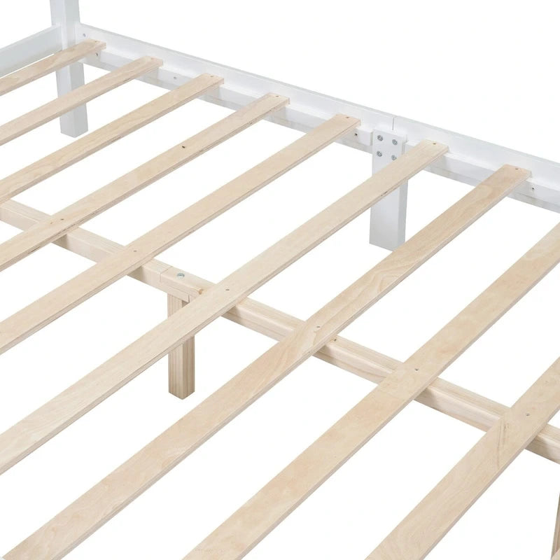 Struttura letto a piattaforma matrimoniale in noce/bianco con testiera, supporto a doghe in legno, montaggio a 1 persona