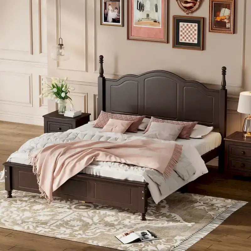 Struttura letto a piattaforma matrimoniale in noce/bianco con testiera, supporto a doghe in legno, montaggio a 1 persona