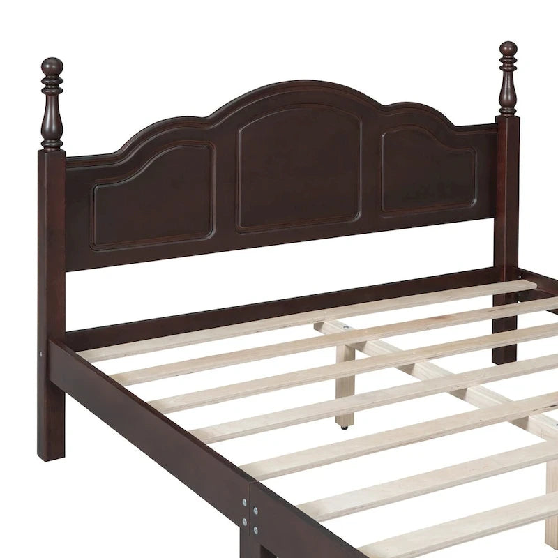Struttura letto a piattaforma matrimoniale in noce/bianco con testiera, supporto a doghe in legno, montaggio a 1 persona