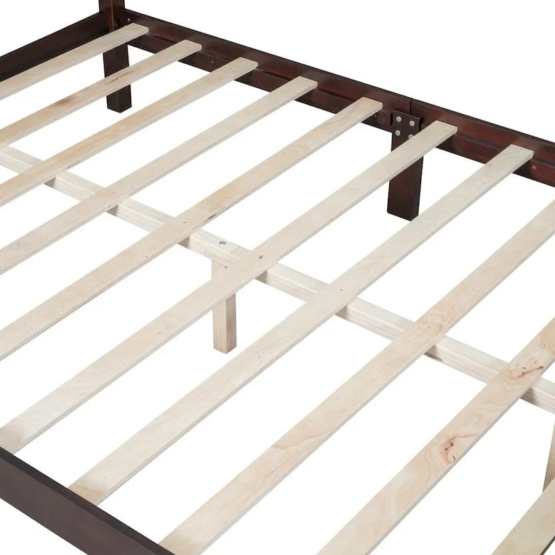 Struttura letto a piattaforma matrimoniale in noce/bianco con testiera, supporto a doghe in legno, montaggio a 1 persona