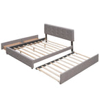 Letto a piattaforma matrimoniale in lino con 2 cassetti e letto estraibile Twin XL, grigio scuro/grigio chiaro/beige, montaggio per 2 persone