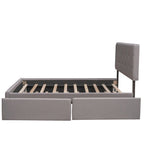 Letto a piattaforma matrimoniale in lino con 2 cassetti e letto estraibile Twin XL, grigio scuro/grigio chiaro/beige, montaggio per 2 persone