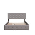 Letto a piattaforma matrimoniale in lino con 2 cassetti e letto estraibile Twin XL, grigio scuro/grigio chiaro/beige, montaggio per 2 persone