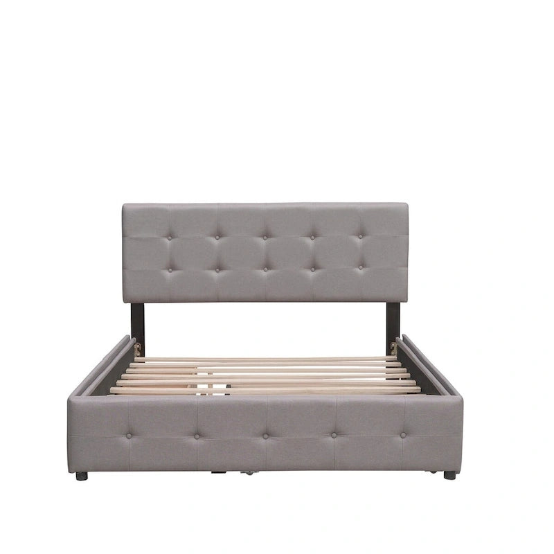 Letto a piattaforma matrimoniale in lino con 2 cassetti e letto estraibile Twin XL, grigio scuro/grigio chiaro/beige, montaggio per 2 persone