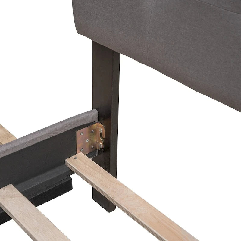 Letto a piattaforma matrimoniale in lino con 2 cassetti e letto estraibile Twin XL, grigio scuro/grigio chiaro/beige, montaggio per 2 persone