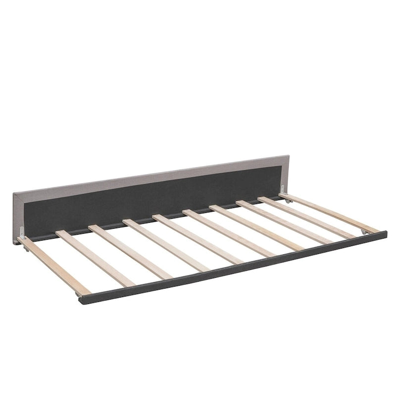 Letto a piattaforma matrimoniale in lino con 2 cassetti e letto estraibile Twin XL, grigio scuro/grigio chiaro/beige, montaggio per 2 persone