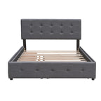 Letto a piattaforma matrimoniale in lino con 2 cassetti e letto estraibile Twin XL, grigio scuro/grigio chiaro/beige, montaggio per 2 persone