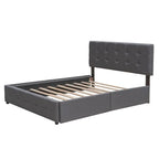 Letto a piattaforma matrimoniale in lino con 2 cassetti e letto estraibile Twin XL, grigio scuro/grigio chiaro/beige, montaggio per 2 persone