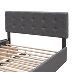 Letto a piattaforma matrimoniale in lino con 2 cassetti e letto estraibile Twin XL, grigio scuro/grigio chiaro/beige, montaggio per 2 persone