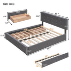 Letto a piattaforma matrimoniale in lino con 2 cassetti e letto estraibile Twin XL, grigio scuro/grigio chiaro/beige, montaggio per 2 persone