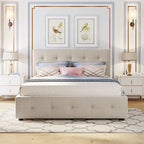 Letto a piattaforma matrimoniale in lino con 2 cassetti e letto estraibile Twin XL, grigio scuro/grigio chiaro/beige, montaggio per 2 persone