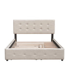 Letto a piattaforma matrimoniale in lino con 2 cassetti e letto estraibile Twin XL, grigio scuro/grigio chiaro/beige, montaggio per 2 persone