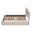 Letto a piattaforma matrimoniale in lino con 2 cassetti e letto estraibile Twin XL, grigio scuro/grigio chiaro/beige, montaggio per 2 persone