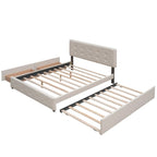 Letto a piattaforma matrimoniale in lino con 2 cassetti e letto estraibile Twin XL, grigio scuro/grigio chiaro/beige, montaggio per 2 persone