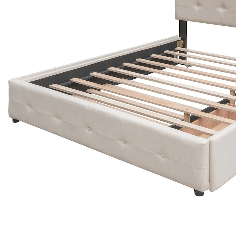 Letto a piattaforma matrimoniale in lino con 2 cassetti e letto estraibile Twin XL, grigio scuro/grigio chiaro/beige, montaggio per 2 persone