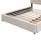 Letto a piattaforma matrimoniale in lino con 2 cassetti e letto estraibile Twin XL, grigio scuro/grigio chiaro/beige, montaggio per 2 persone