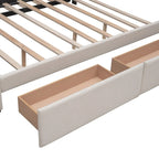 Letto a piattaforma matrimoniale in lino con 2 cassetti e letto estraibile Twin XL, grigio scuro/grigio chiaro/beige, montaggio per 2 persone