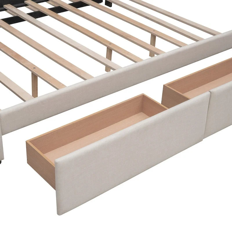 Letto a piattaforma matrimoniale in lino con 2 cassetti e letto estraibile Twin XL, grigio scuro/grigio chiaro/beige, montaggio per 2 persone