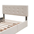 Letto a piattaforma matrimoniale in lino con 2 cassetti e letto estraibile Twin XL, grigio scuro/grigio chiaro/beige, montaggio per 2 persone