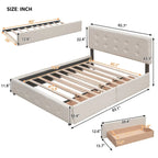 Letto a piattaforma matrimoniale in lino con 2 cassetti e letto estraibile Twin XL, grigio scuro/grigio chiaro/beige, montaggio per 2 persone