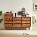 Comò marrone/nero con 6 cassetti in stile Mid-Century con design smussato, per 1